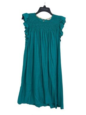 Umgee Teal Ruffled Sleeve Smocked Dress. Sz S